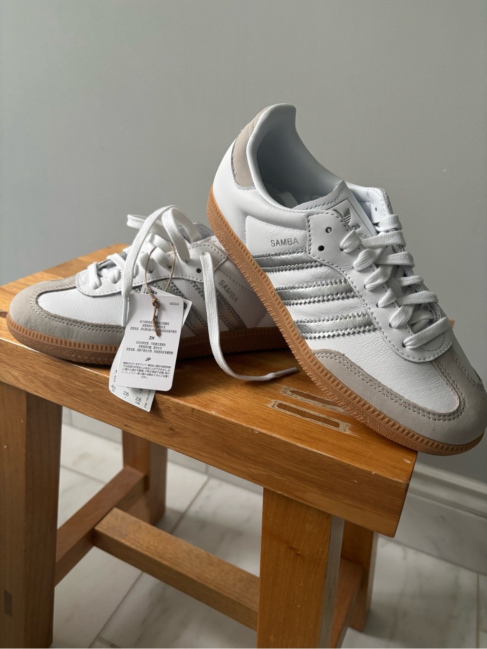 adidas Kids Samba Sneakers in White, Light Gray & Gum